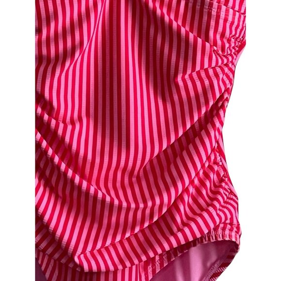 Ellen Tracy Swimsuit Orange Pink Striped Sz 6 One Piece Ruched Lined Padded Cups - Picture 6 of 15